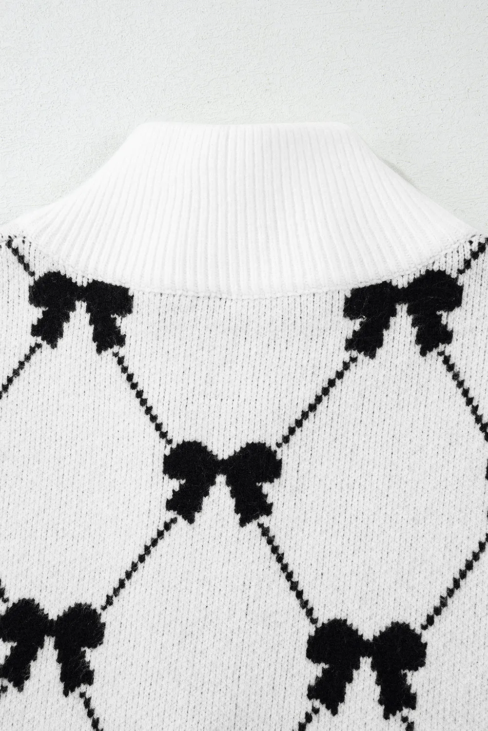 Amina Preppy Bow Zipped Collar Sweater