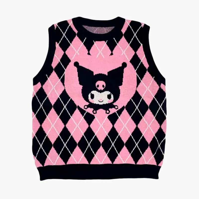 benpaolv Pink Kuromi Aesthetic Vest Diamond Checkered