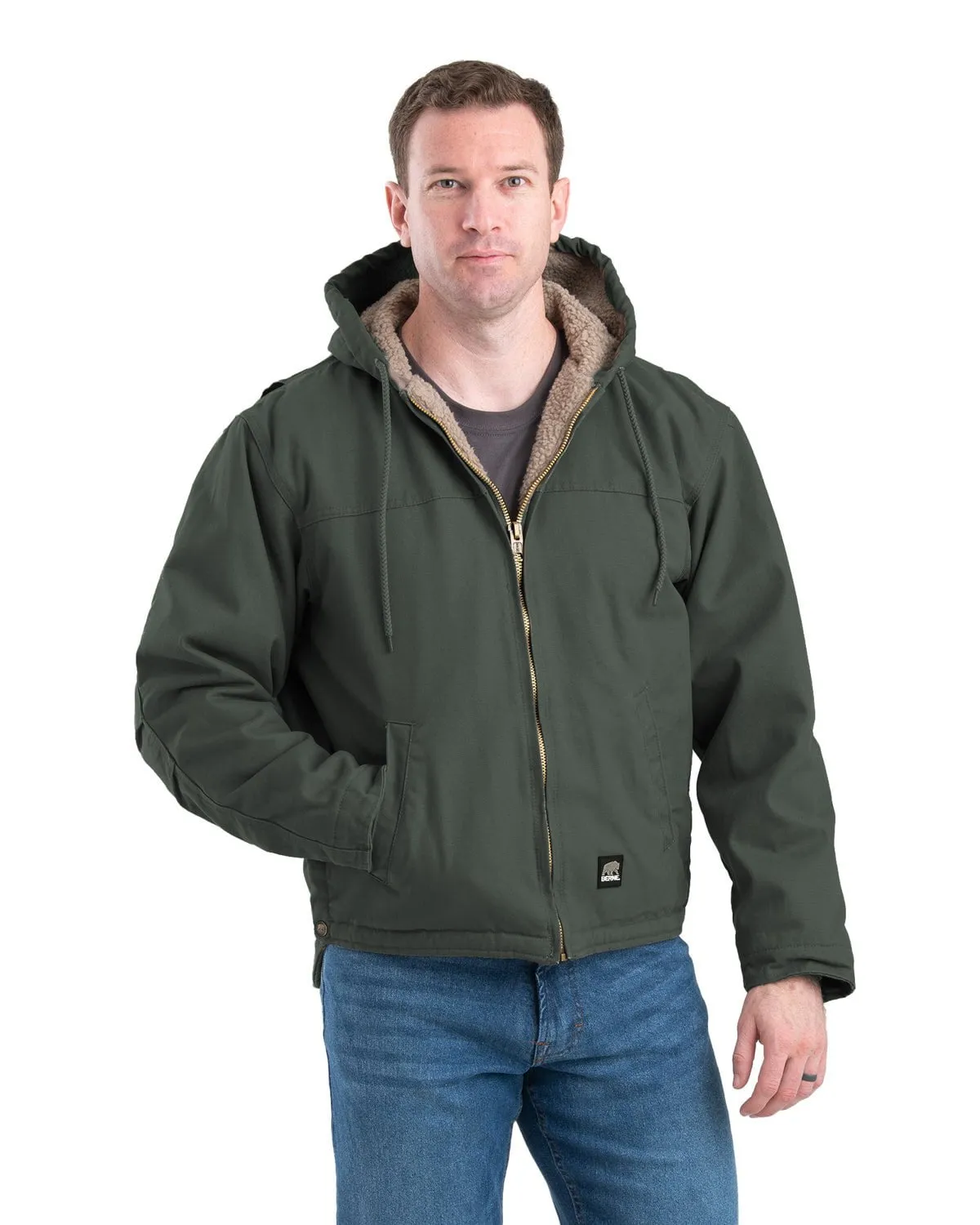 Berne Mens Heartland Washed Hooded Moss 100% Cotton Chore Jacket