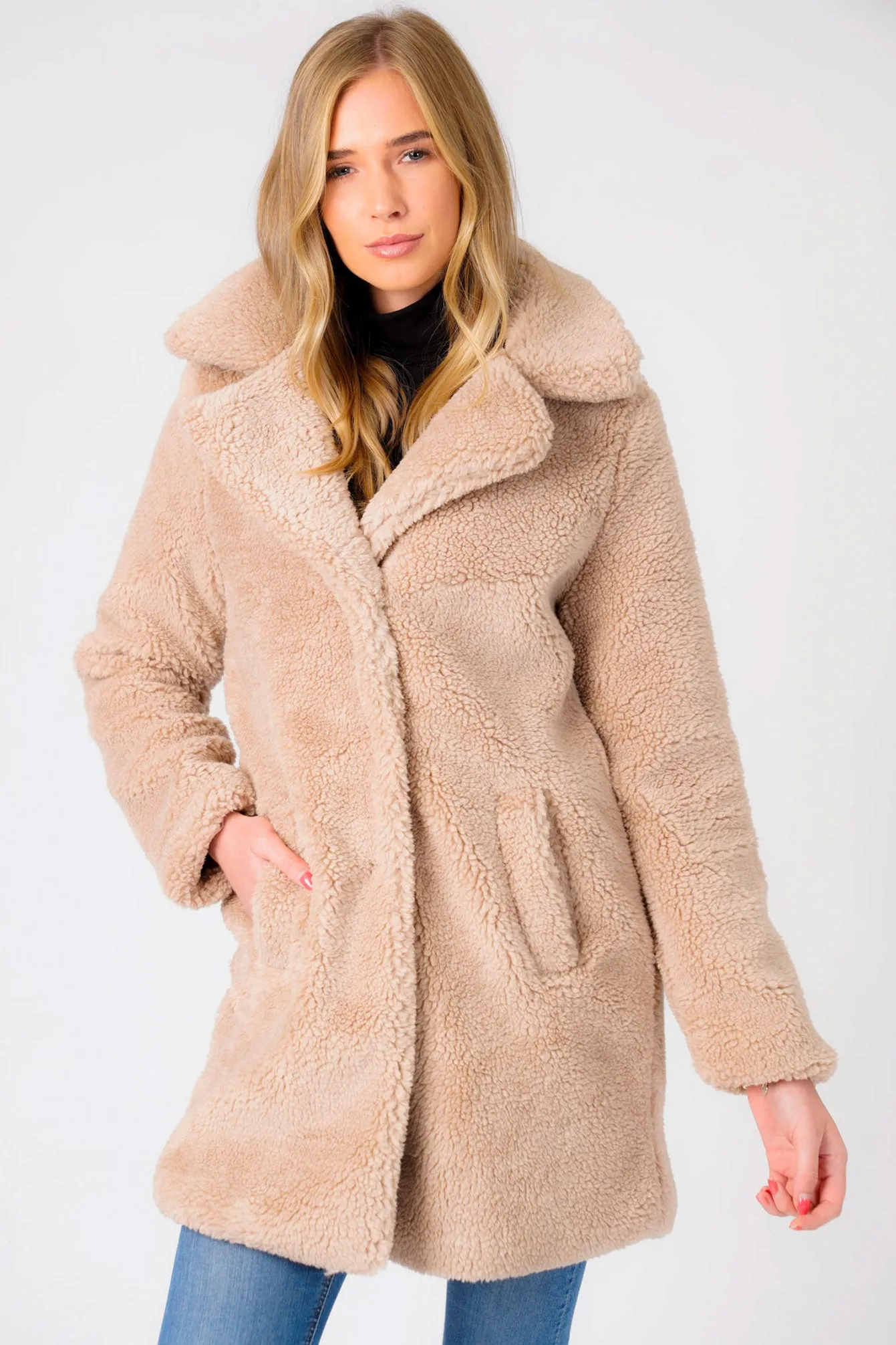 Bodhi Longline Midi Borg Teddy Coat In Oatmeal - Weekend Vibes