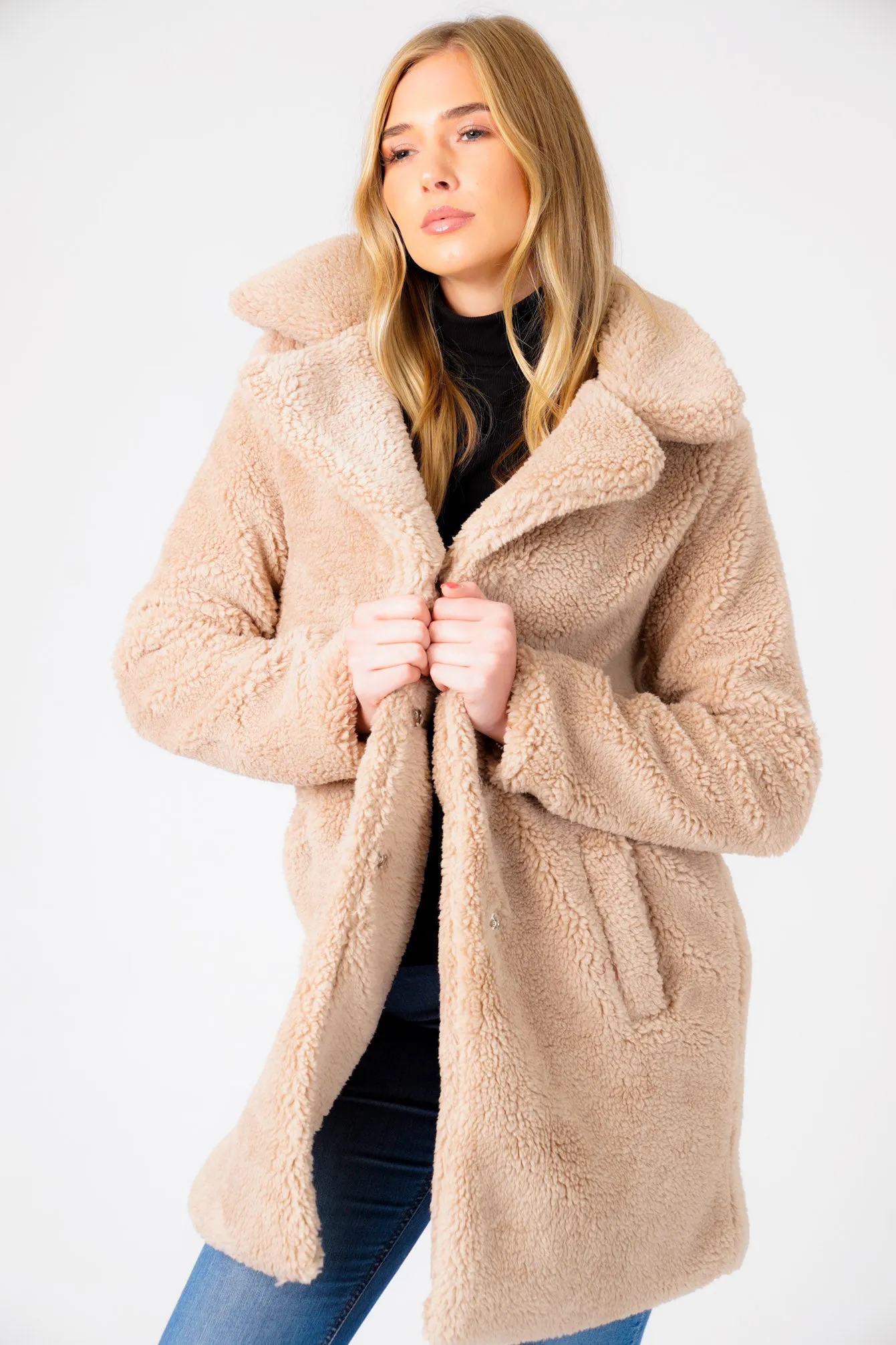 Bodhi Longline Midi Borg Teddy Coat In Oatmeal - Weekend Vibes