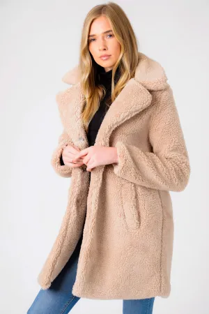 Bodhi Longline Midi Borg Teddy Coat In Oatmeal - Weekend Vibes