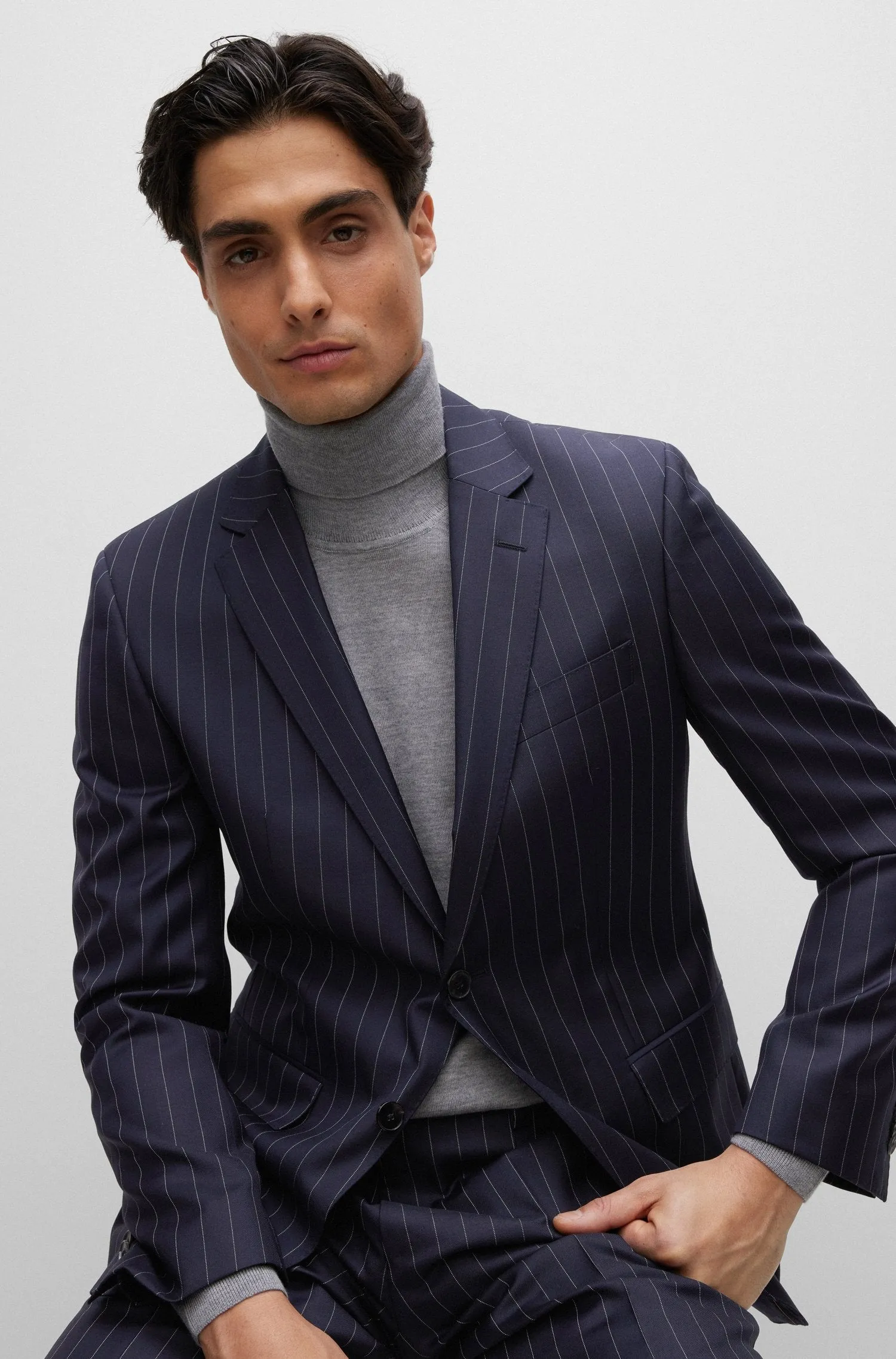 Boss 2 Piece Slim-fit Suit in Pinstripe Virgin Wool - Blue