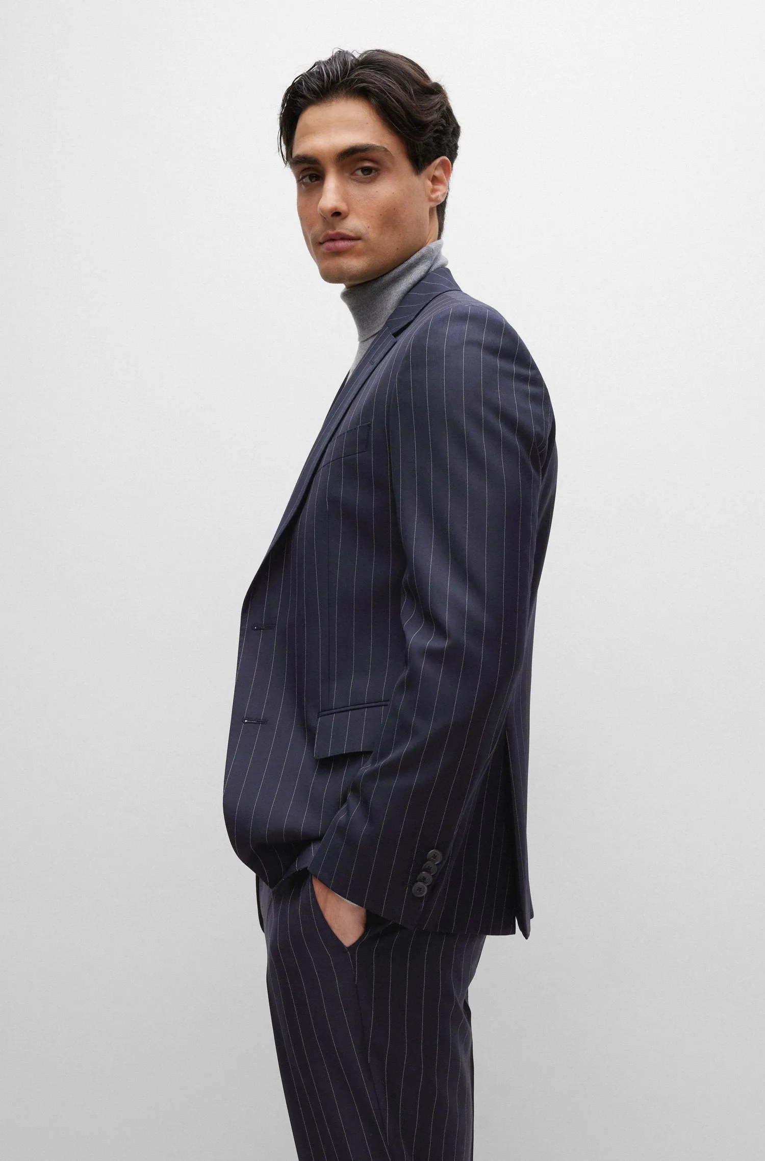 Boss 2 Piece Slim-fit Suit in Pinstripe Virgin Wool - Blue