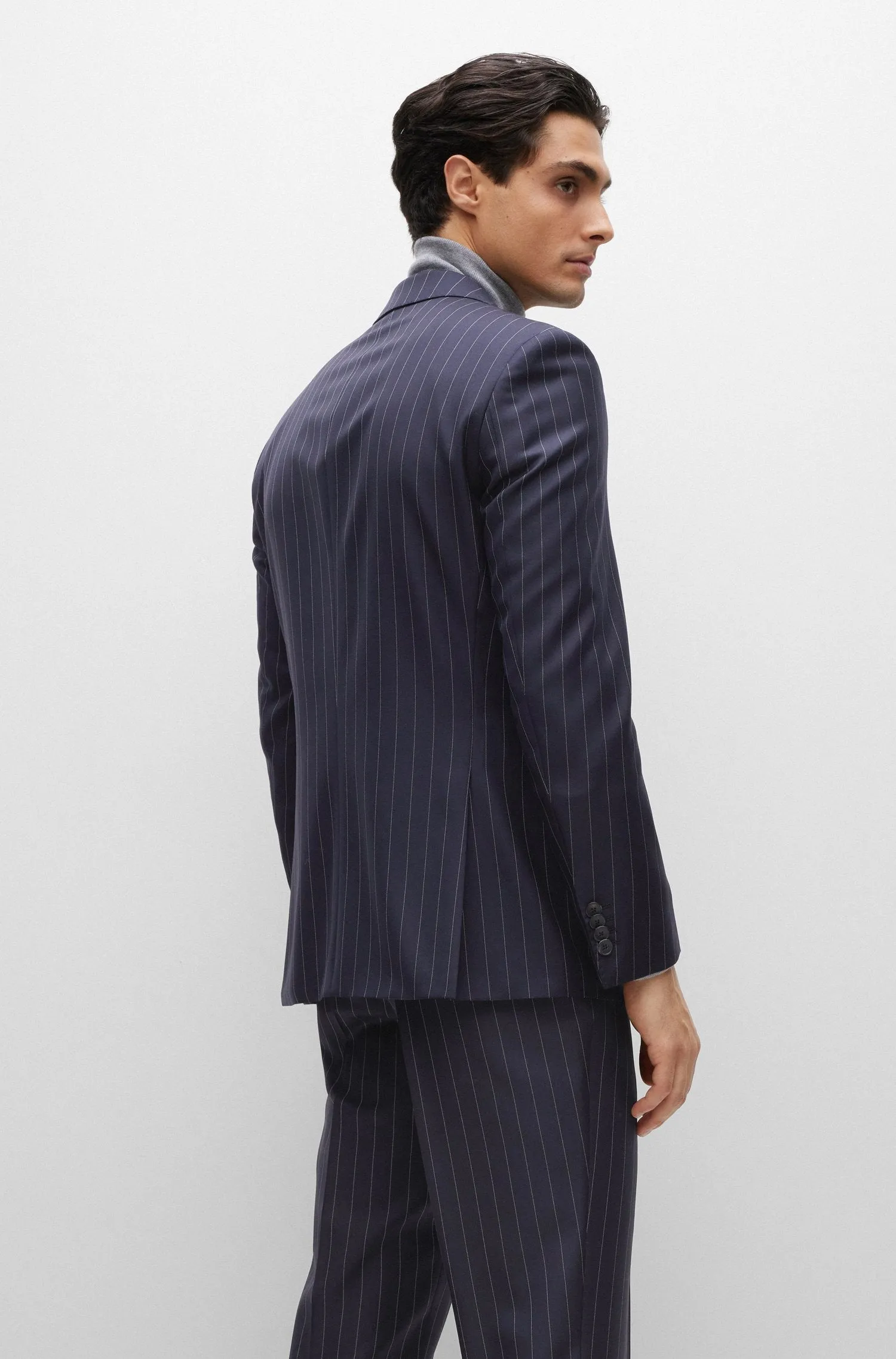 Boss 2 Piece Slim-fit Suit in Pinstripe Virgin Wool - Blue