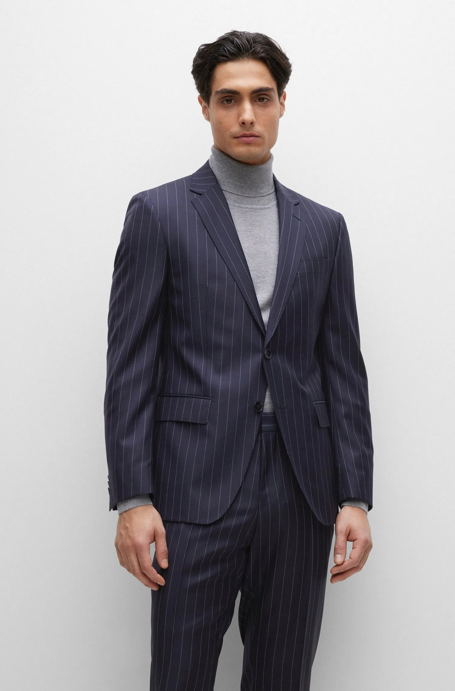 Boss 2 Piece Slim-fit Suit in Pinstripe Virgin Wool - Blue