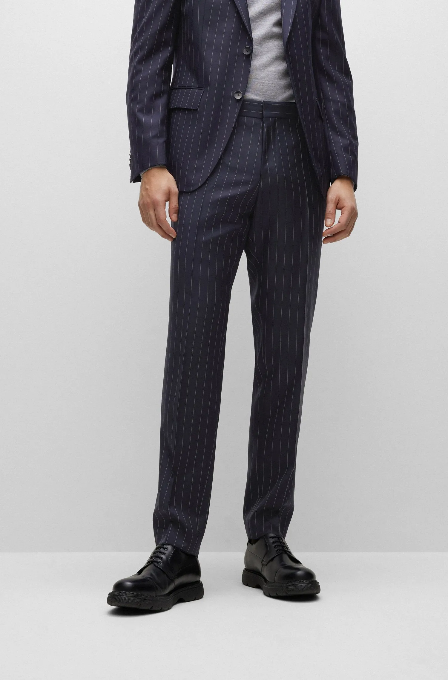 Boss 2 Piece Slim-fit Suit in Pinstripe Virgin Wool - Blue