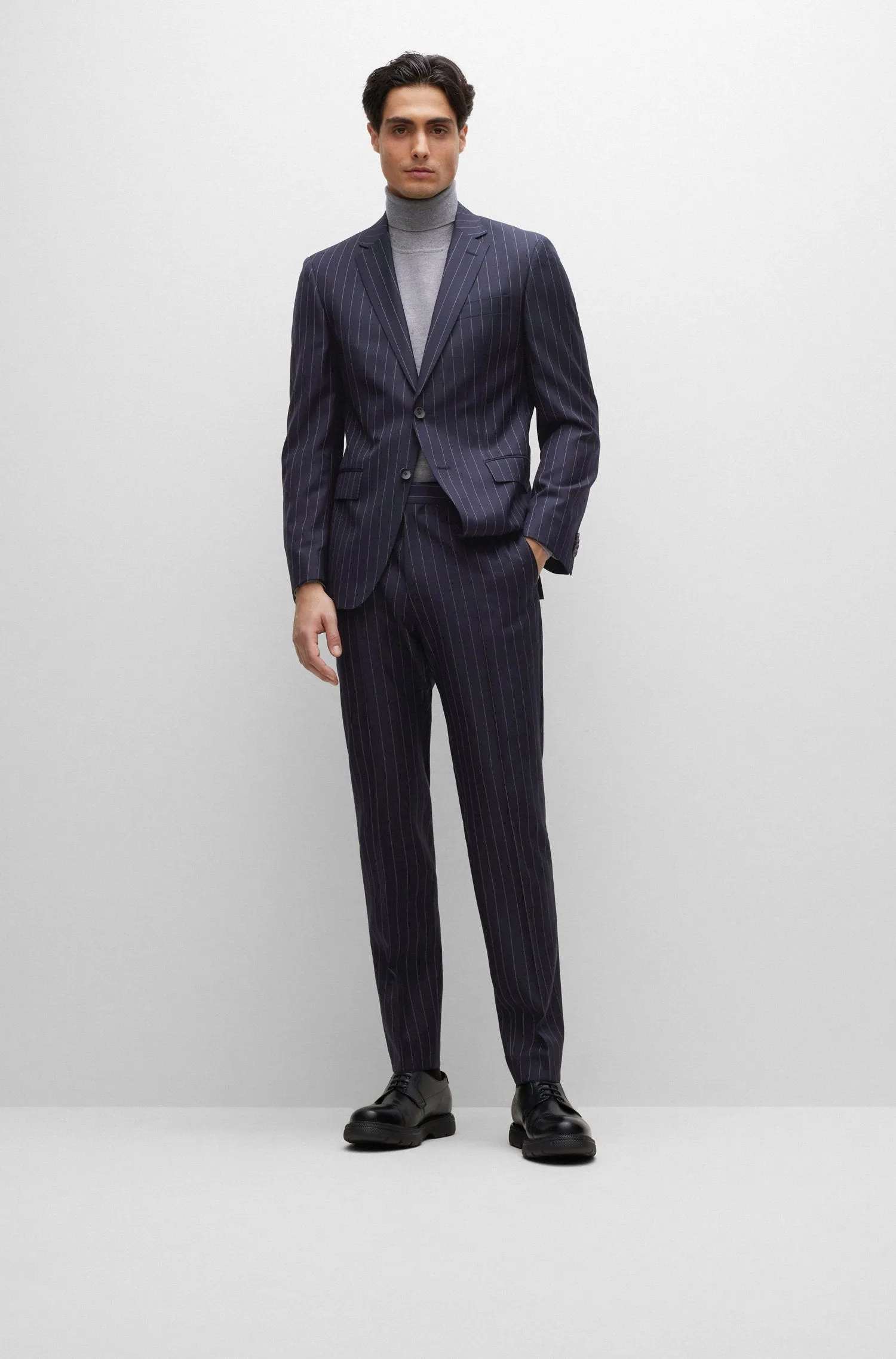 Boss 2 Piece Slim-fit Suit in Pinstripe Virgin Wool - Blue