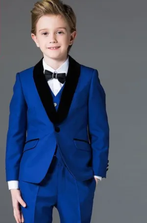 Boys Blue Tuxedo Three Piece Suit, Wedding Suit, Formal Slim Fit Suit Groom Wear.