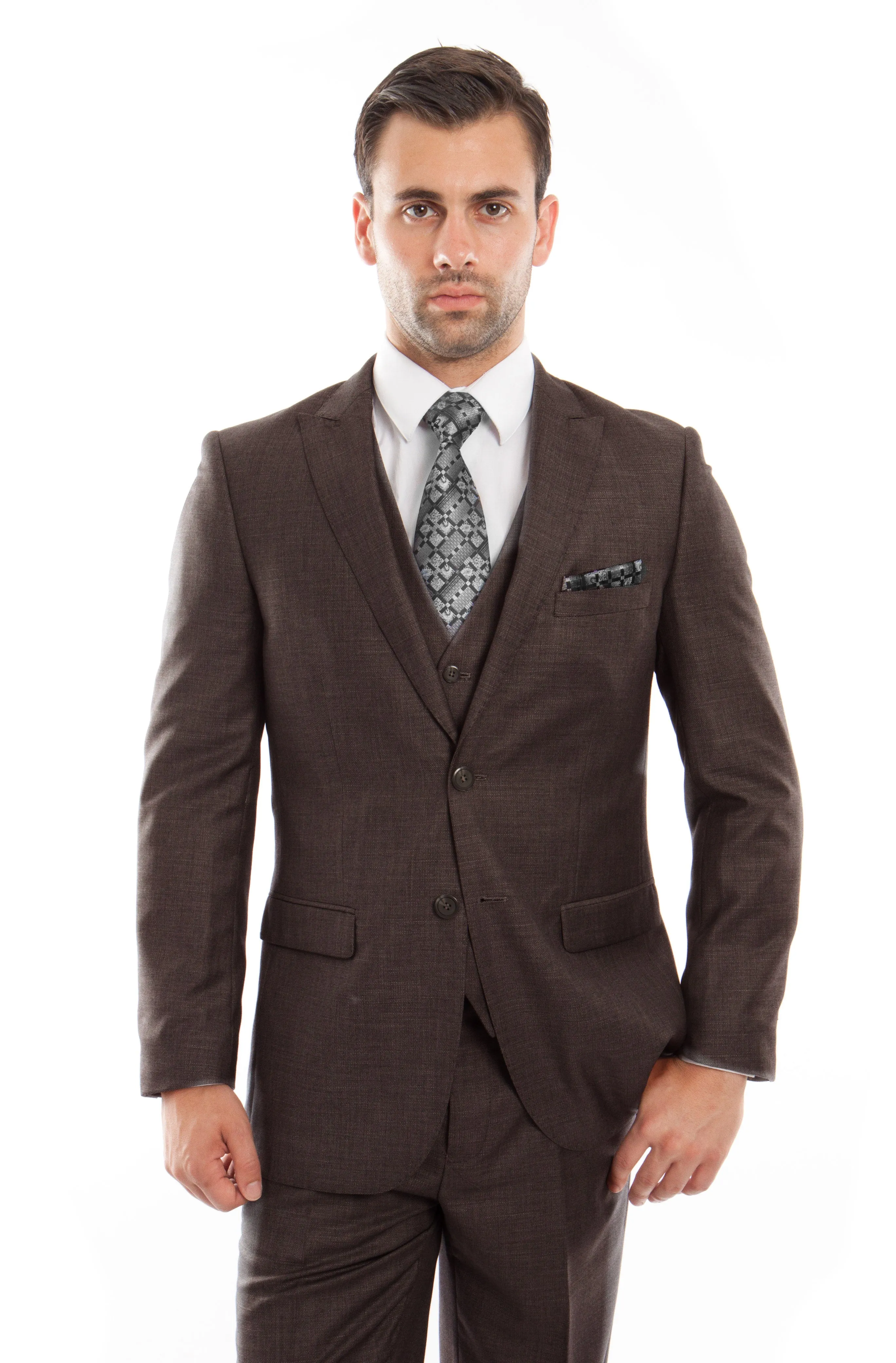 Brown 3-PC Slim Fit Stretch Suits For Men