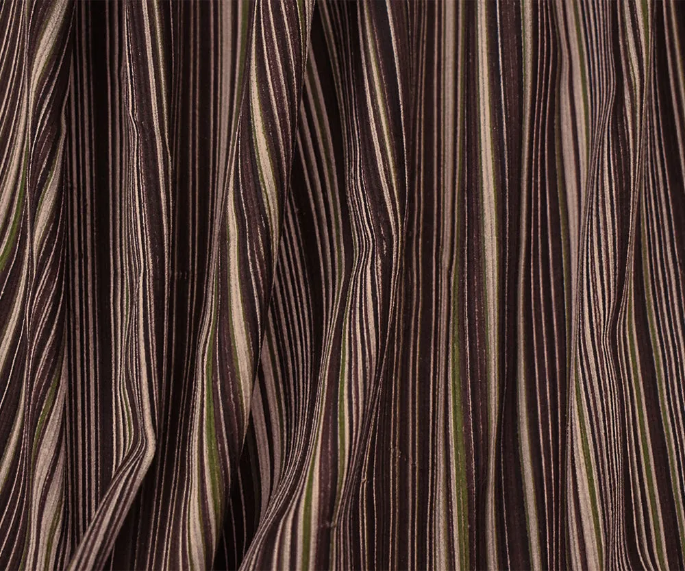 Brown-Beige-Green Polyester Stripe Printed Corduroy Woven Fabric