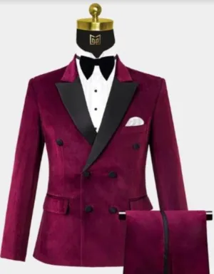 Burgundy Tuxedo - Maroon Burgundy Color - Mens Burgundy Velvet Tuxedo - Velvet Suits Double Breasted Tuxedo Suits - Slim Fit