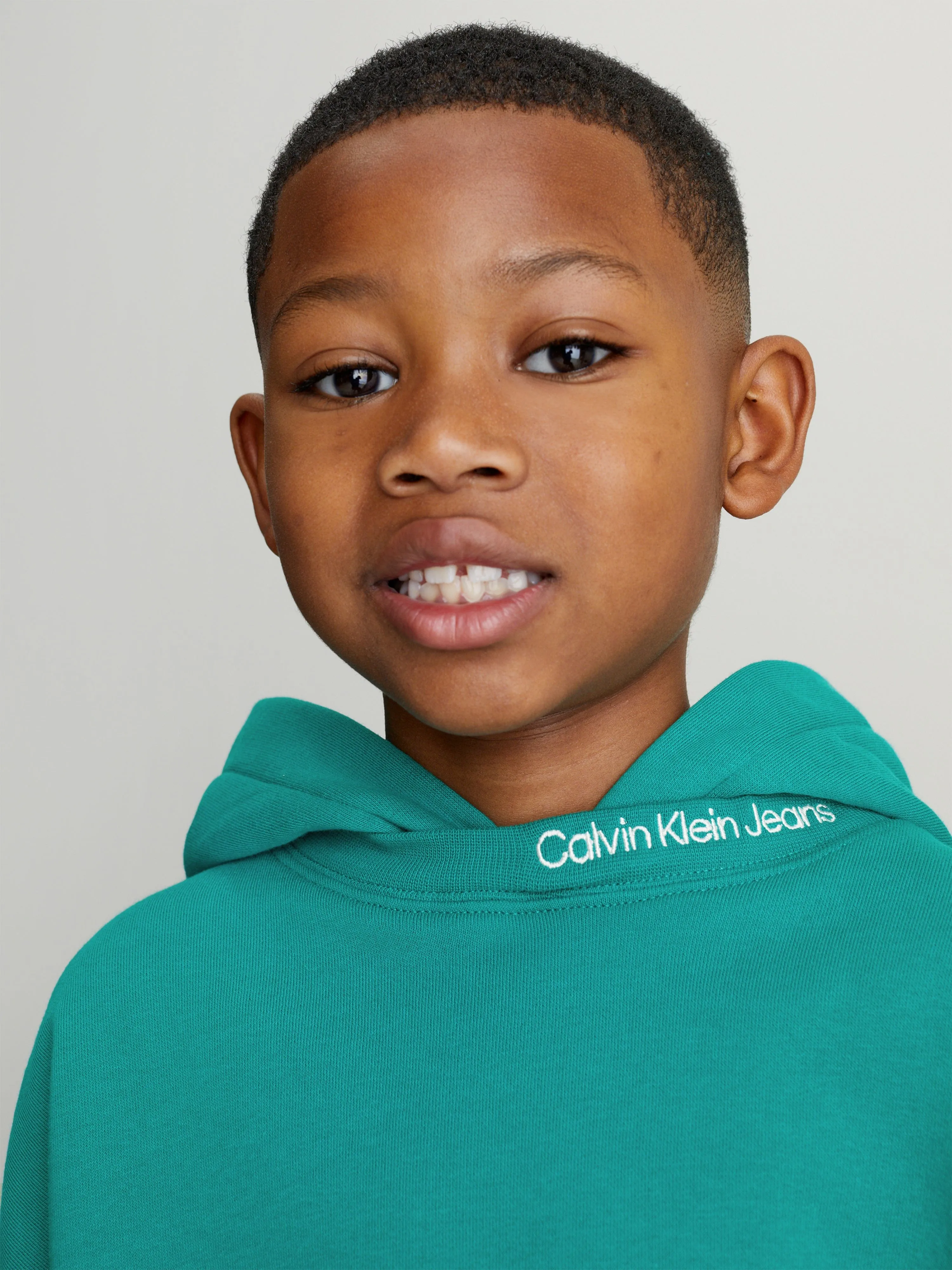 Calvin Klein Boys Intarsia Logo Terry Hoodie in Green