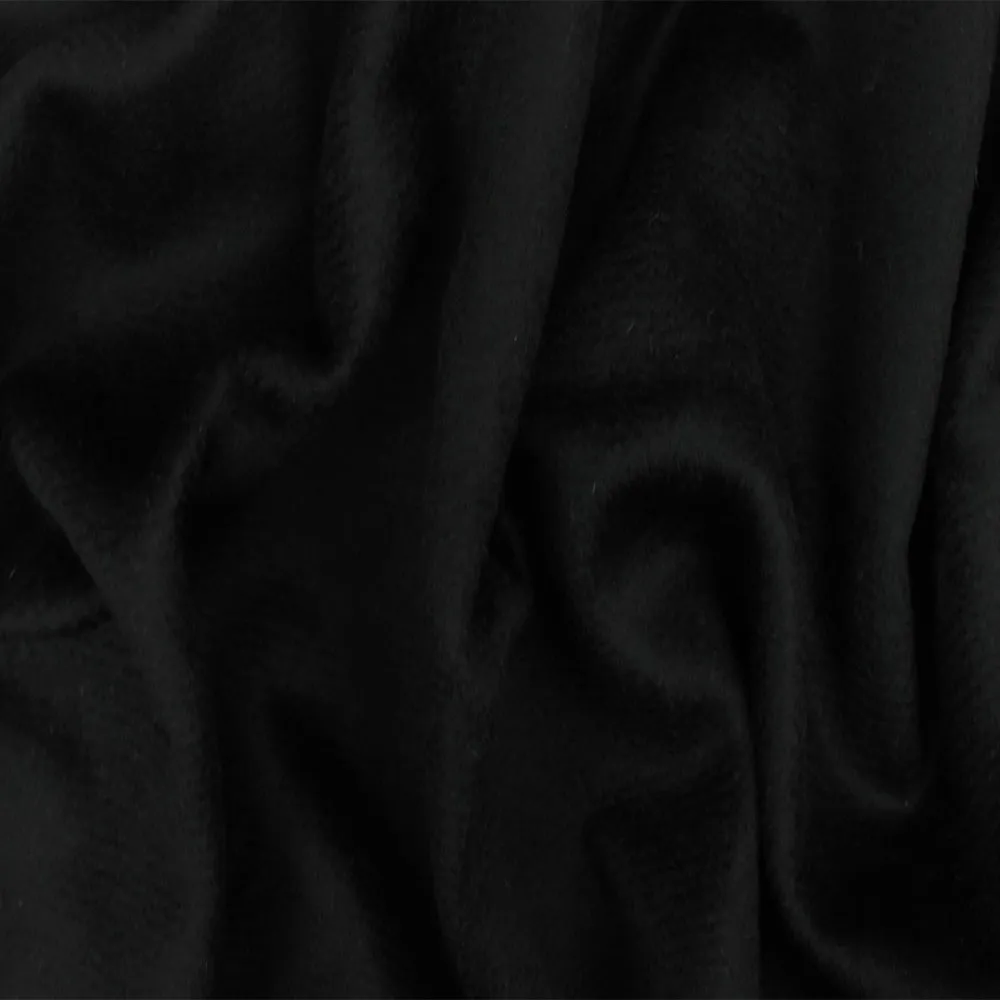 Cat Black Wool Cotton Brushed Back Double Weave Twill Coating Fabric