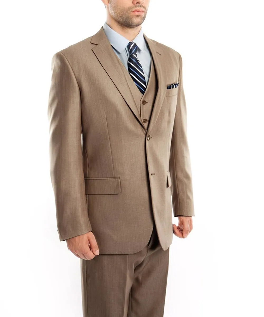 Classic Solid Textured dark Tan Suit with Vest