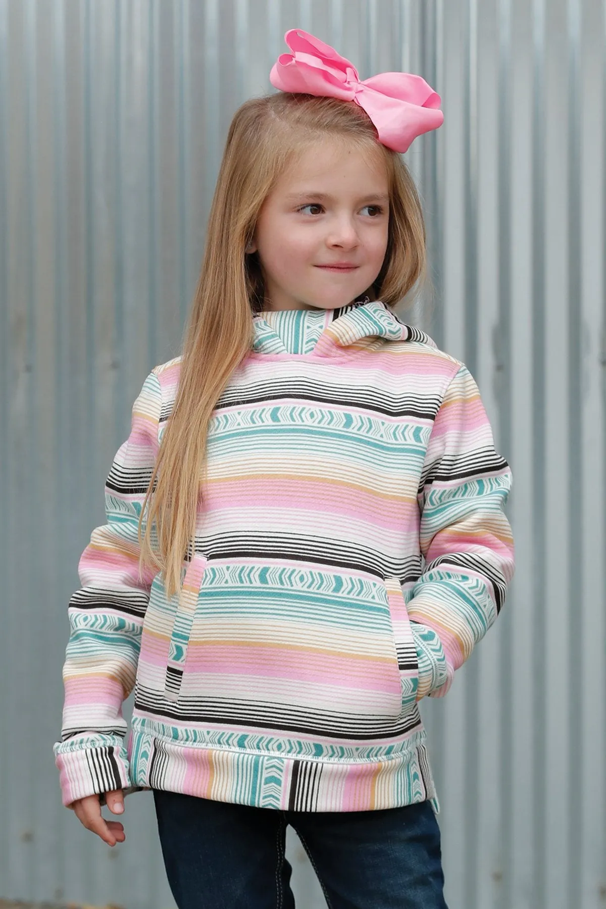 Cruel Girl's Youth Blanket Stripe Hoodie in Pink & Turquoise