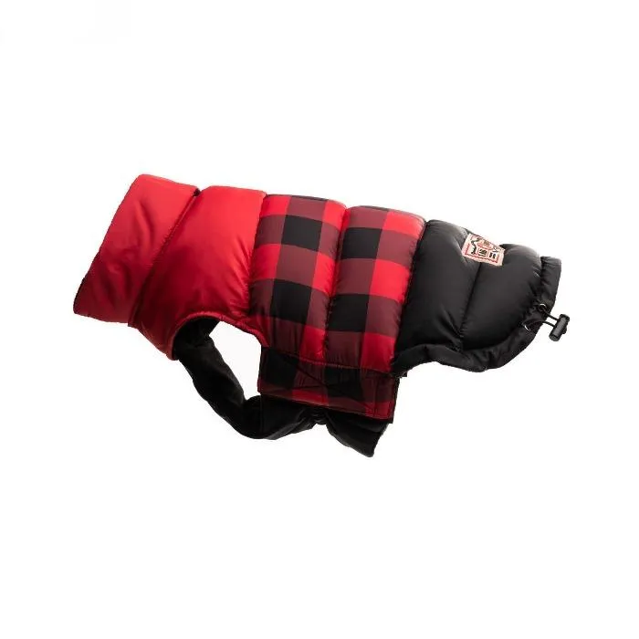 Fabdog | Red Buffalo Check Colour Block Dog Puffa Jacket