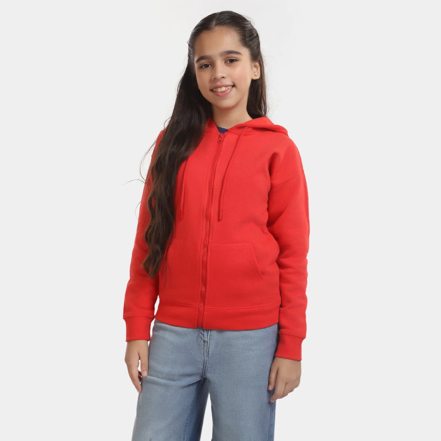 Girls Knitted Hooded Jacket - Red