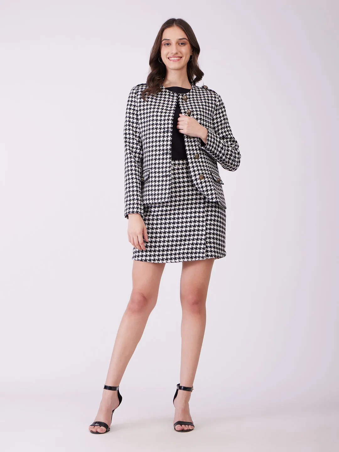 Houndstooth Co-ord Set - Black And White