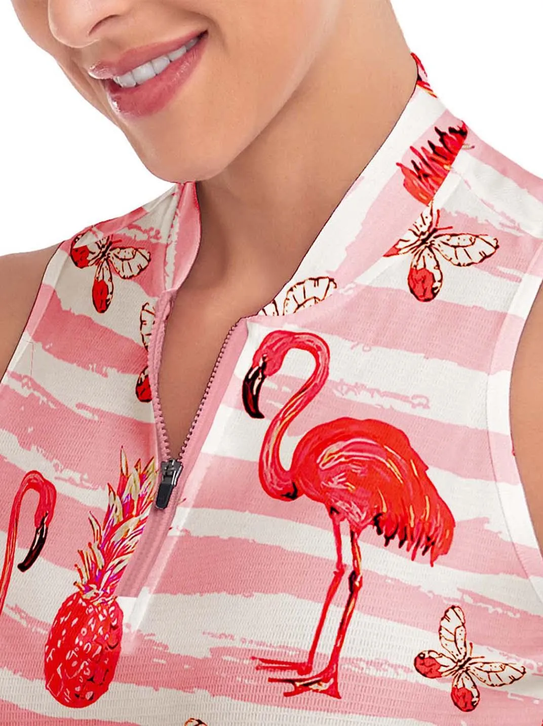 Ladies Sleeveless Golf Polo-  Pink Flamingo Athletic Polo Shirts Moisture Wicking Tennis Shirts