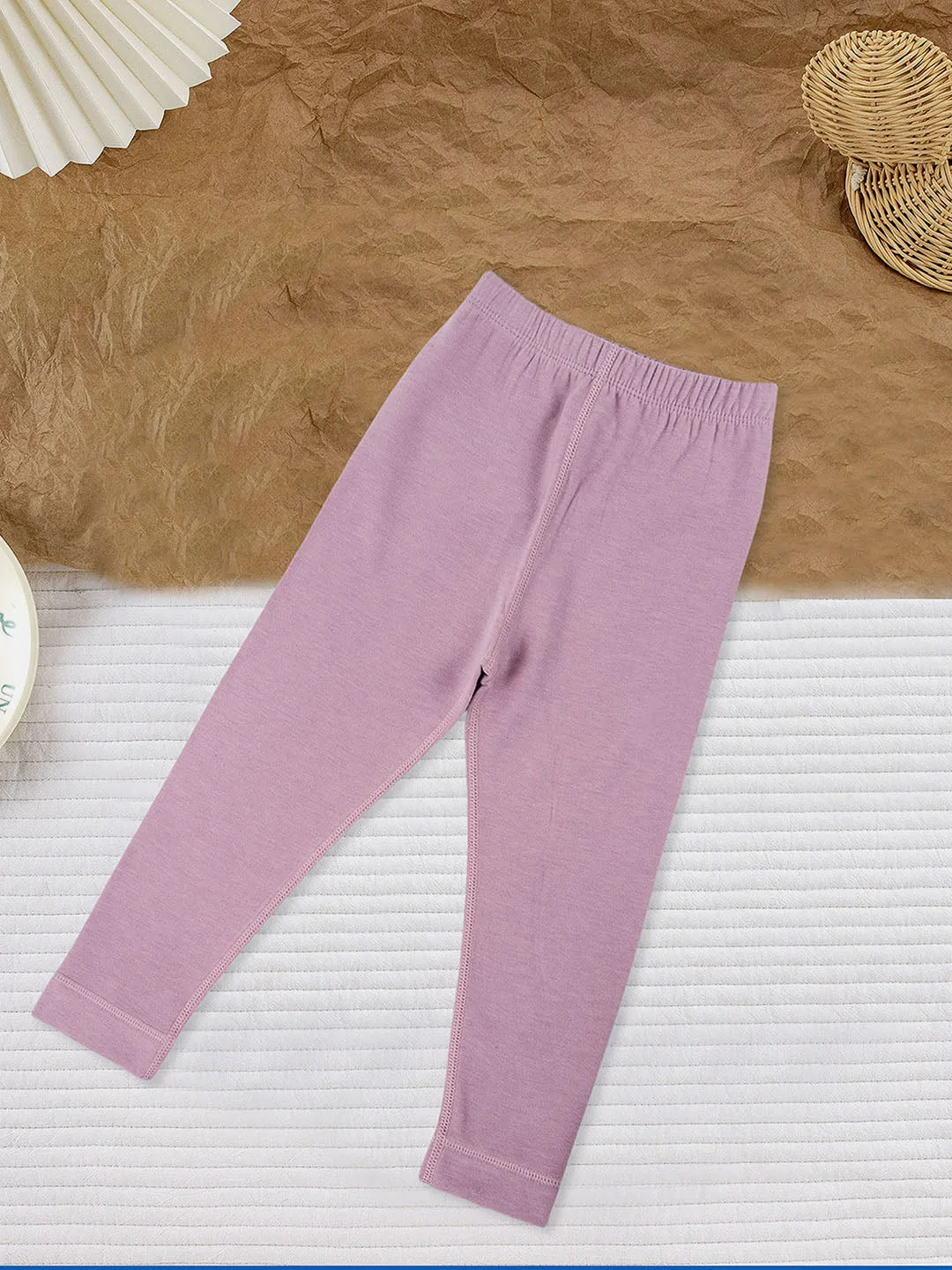 Little Surprise Box LSB Mauve Round Neck Upper & Lower Body Thermal Winter Warmers For Kids-Set Of 2 Pcs