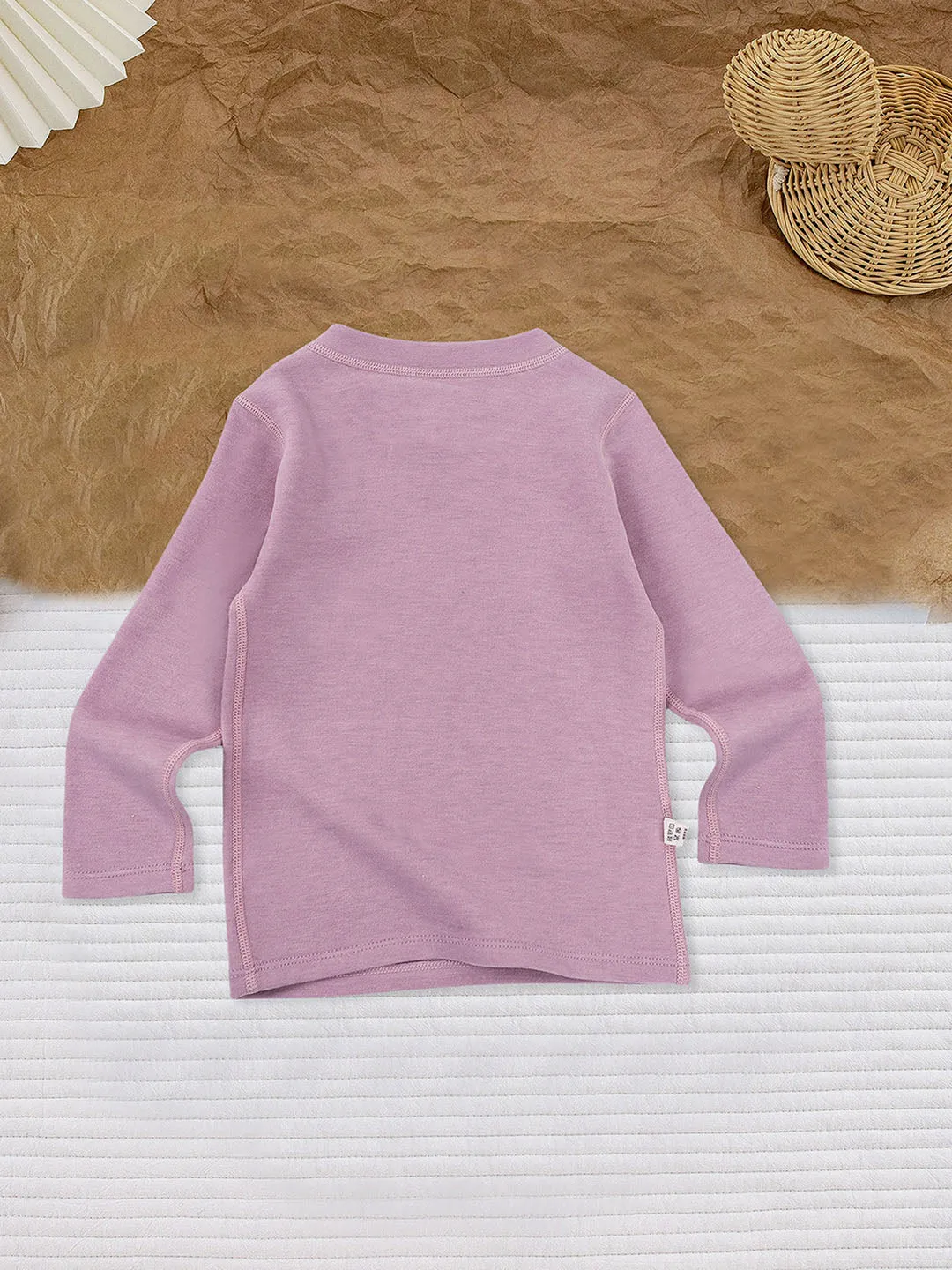 Little Surprise Box LSB Mauve Round Neck Upper & Lower Body Thermal Winter Warmers For Kids-Set Of 2 Pcs