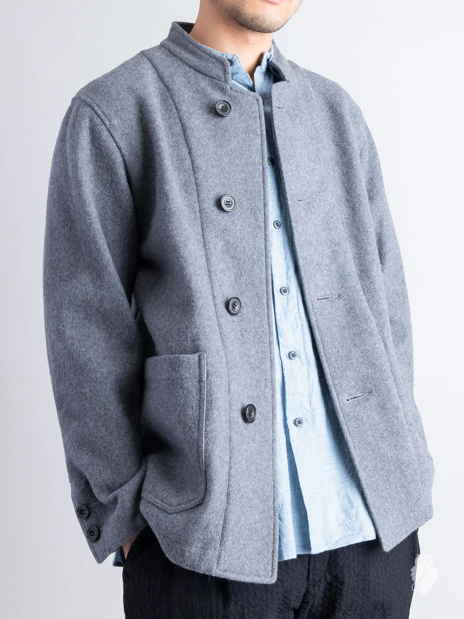 Mandarin Collar Jacket in Melange Grey