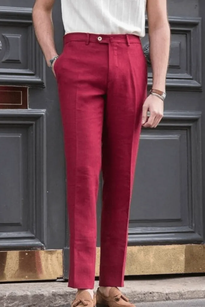 Men Elegant Red Pant Formal Wear Trouser Gift for Men Red Trousers Groomsmen Gift