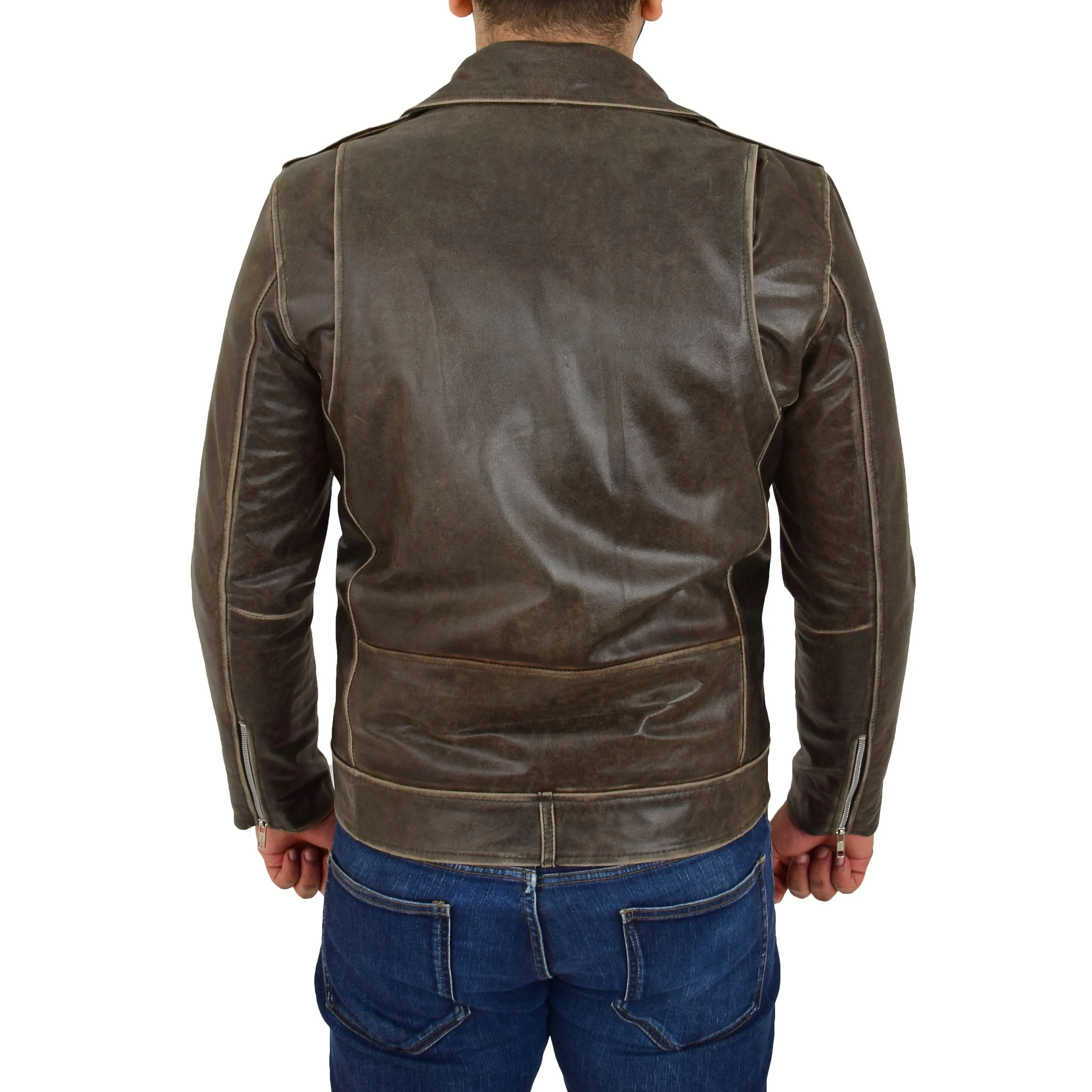 Mens Distressed Leather Biker Jacket Lex Brown