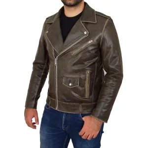 Mens Distressed Leather Biker Jacket Lex Brown