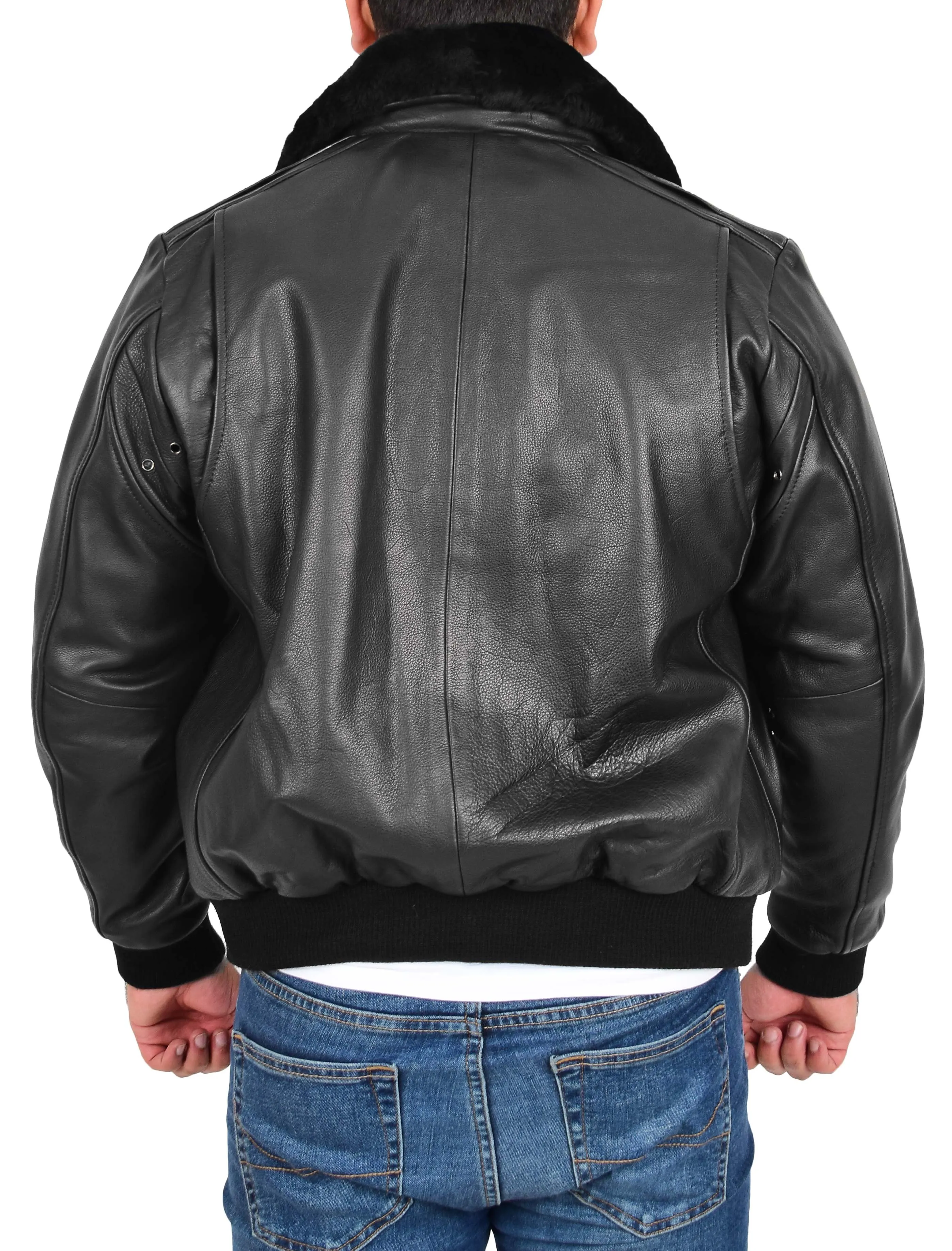 Mens Real Cowhide Pilot Leather Jacket Heavy Duty Air Force Harrington Bomber Gripen Black