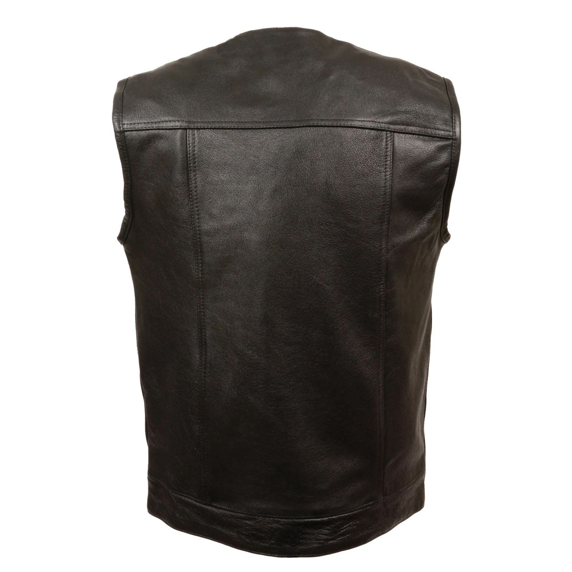 Milwaukee Leather LKM3721 Men's Black Leather Collarless Club Style Motorcycle Rider Vest w/Concealed Snap Closure