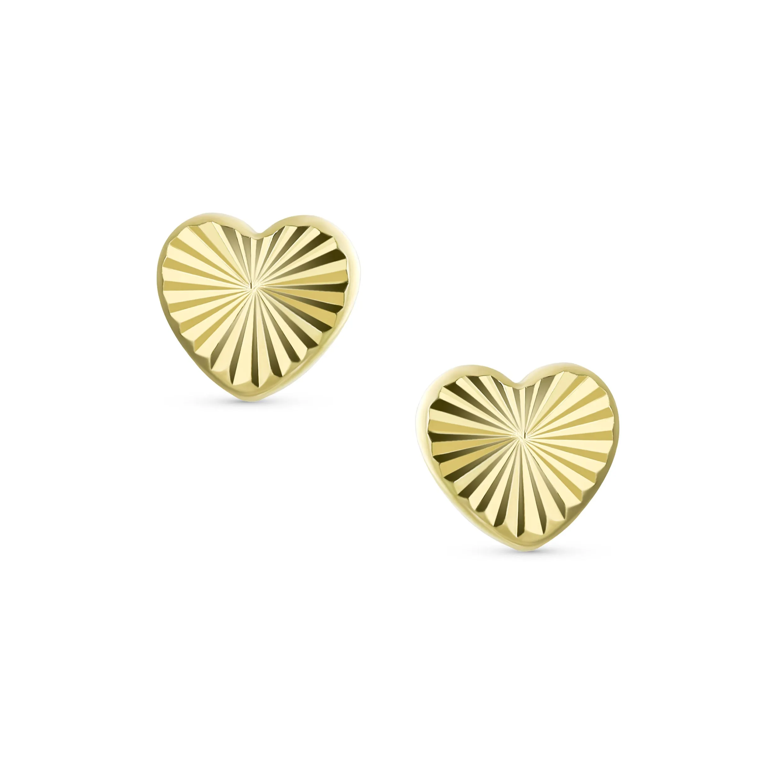 Minimalist 10K Yellow Gold Heart Stud Earrings with Secure Screw Back, 4MM