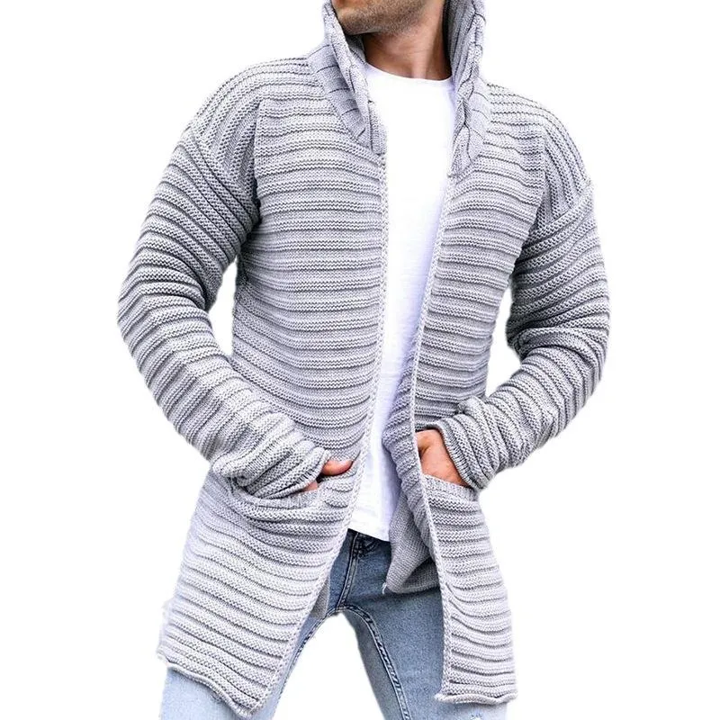 Solid Stand Collar Mid-length Knit Cardigan