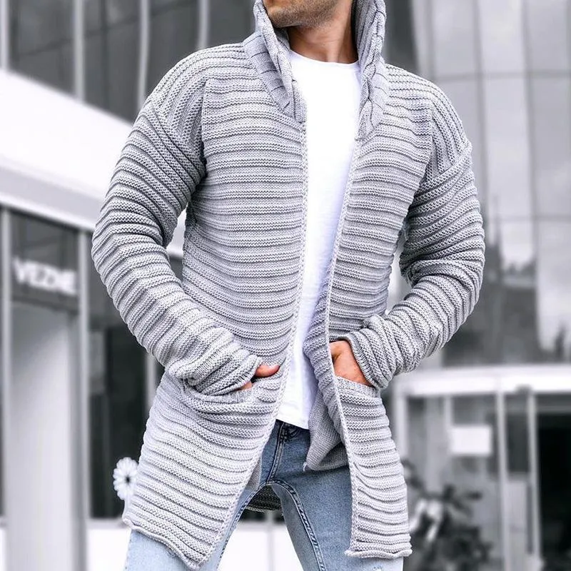 Solid Stand Collar Mid-length Knit Cardigan