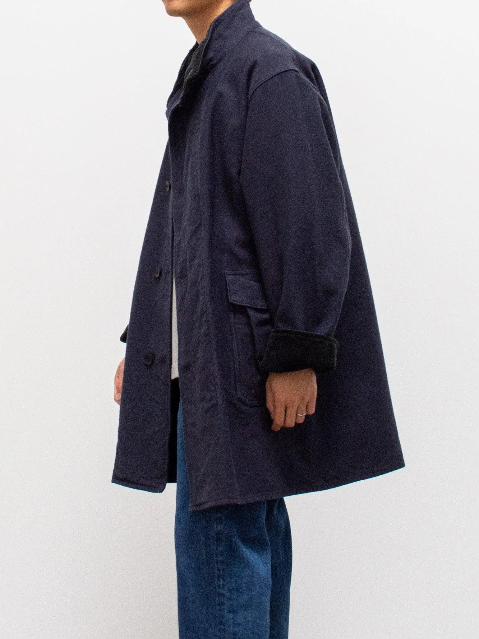 Stand Collar Coat - Navy