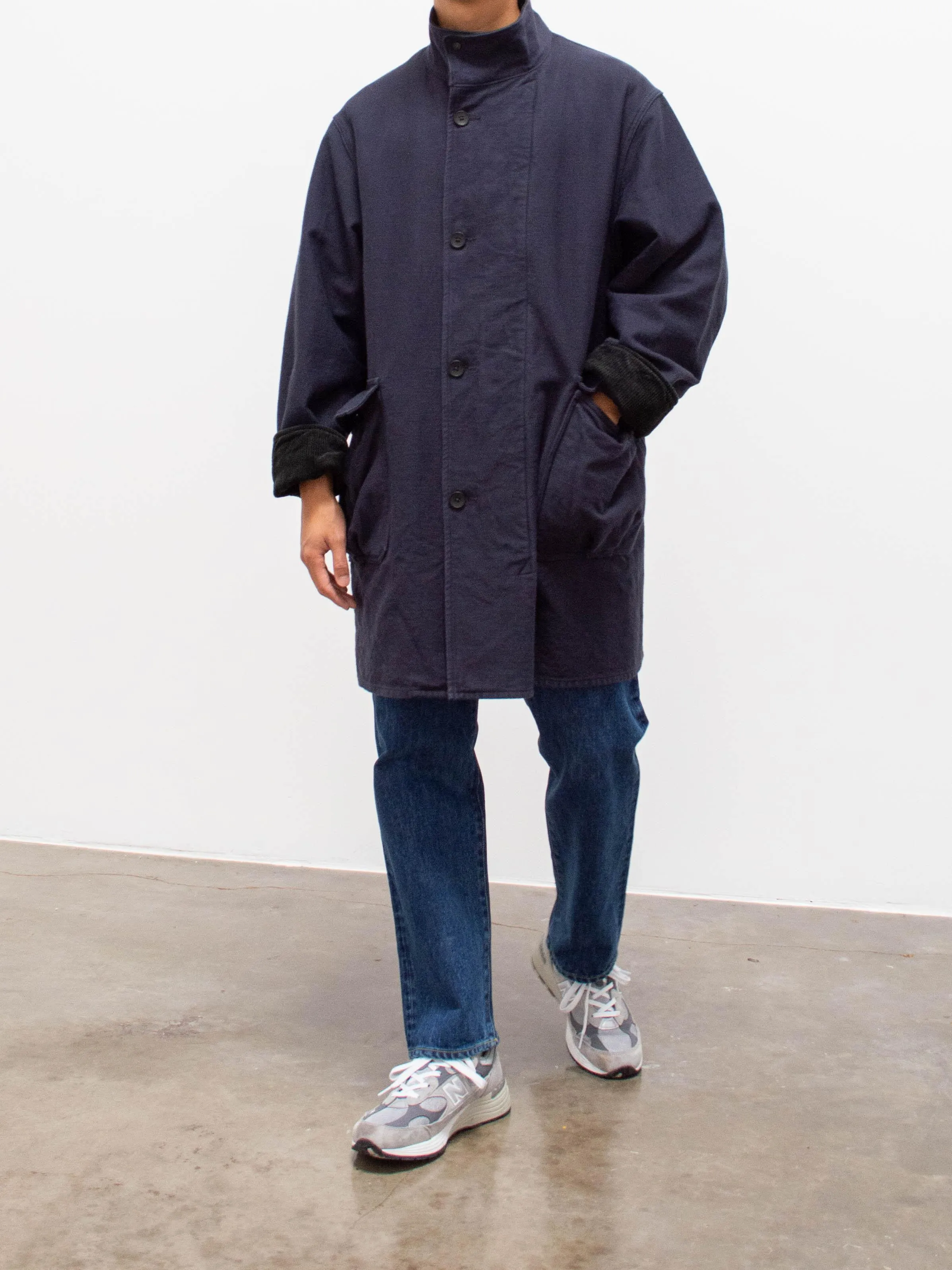 Stand Collar Coat - Navy