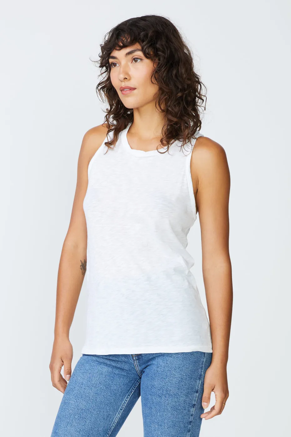 Stateside Supima Slub Jersey Racerback Tank Top in White