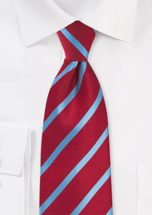 Tomato Red and Cornflower Blue Repp&Regimental Striped Necktie