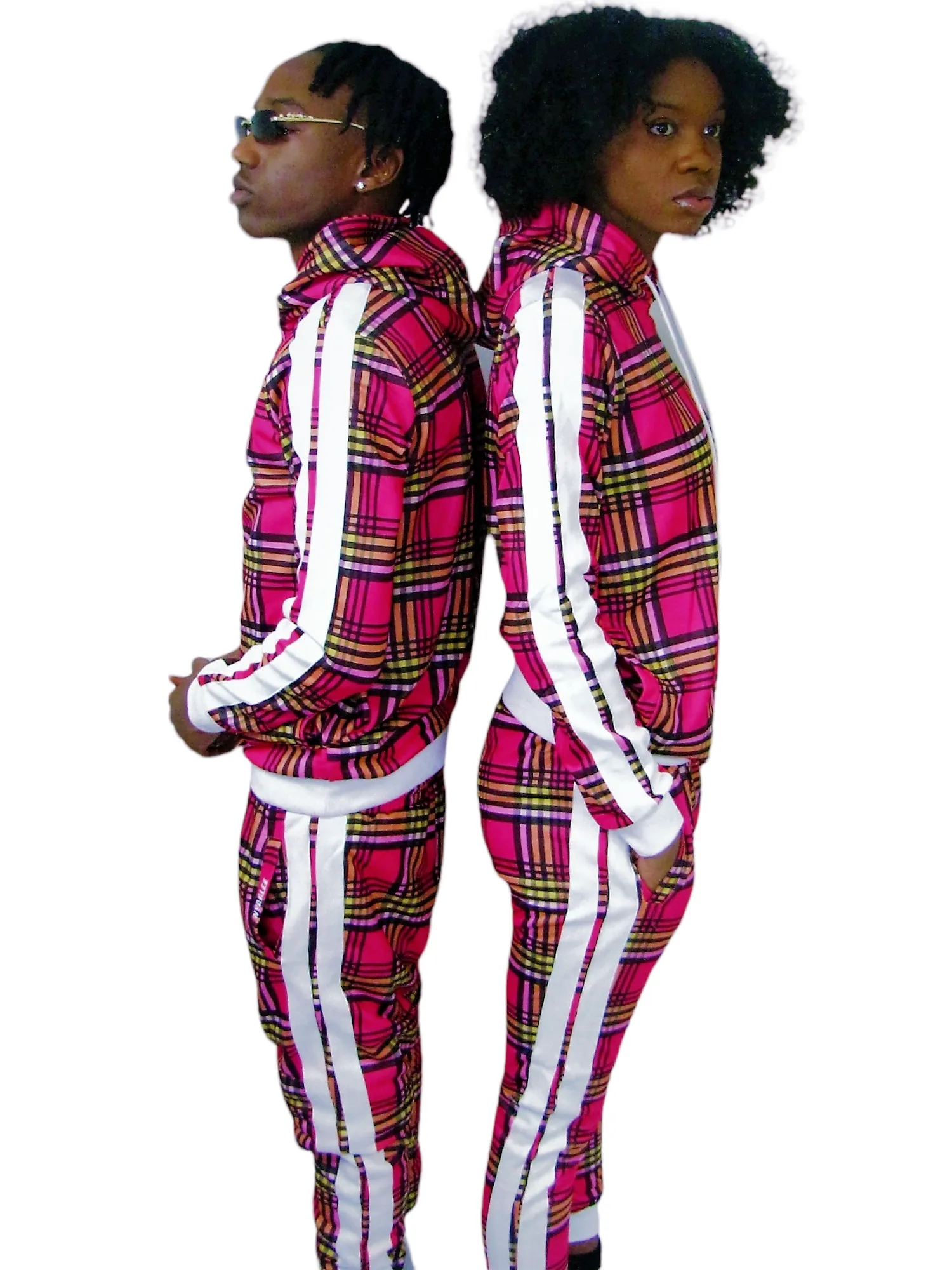 Unisex Slim-Fit Pink Stripe Tracksuit Set – Fashionable & Comfortable Two-Piece Outfit for a Vibrant Look