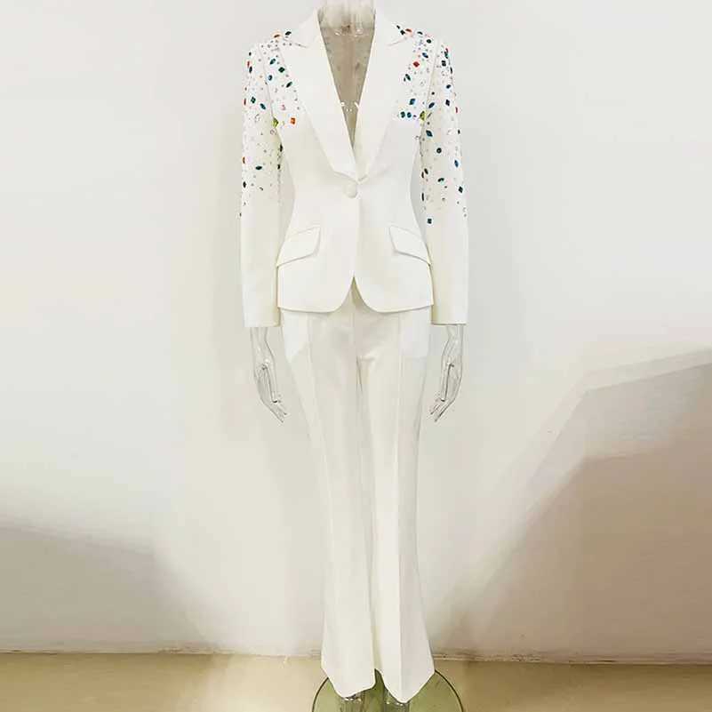 Women Luxury Wedding Suit Nail beaded Blazer   Flare Trousers Suit Pants Suit