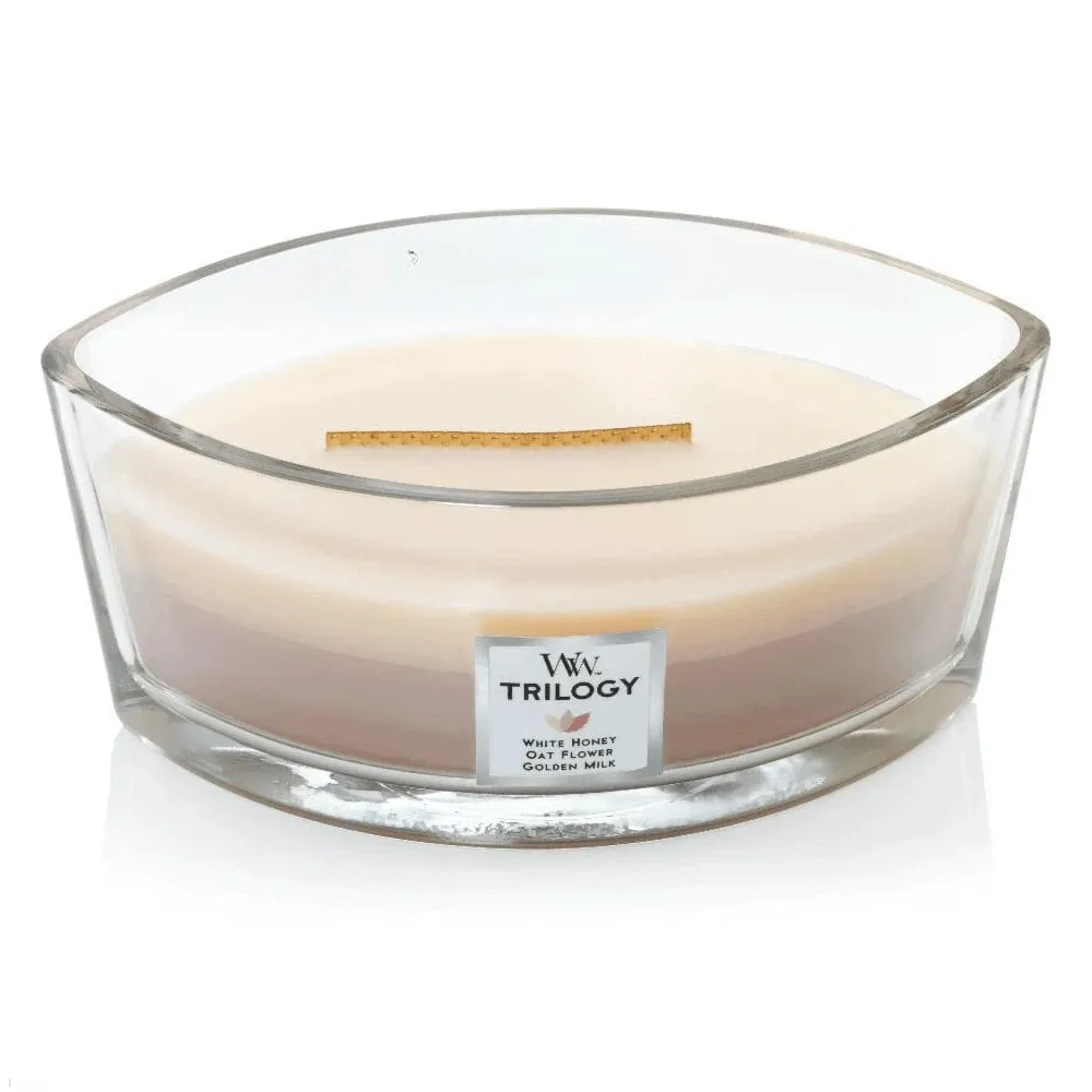 Woodwick Golden Treats Trilogy Candle Crackles As It Burns Ellipse Hearthwick