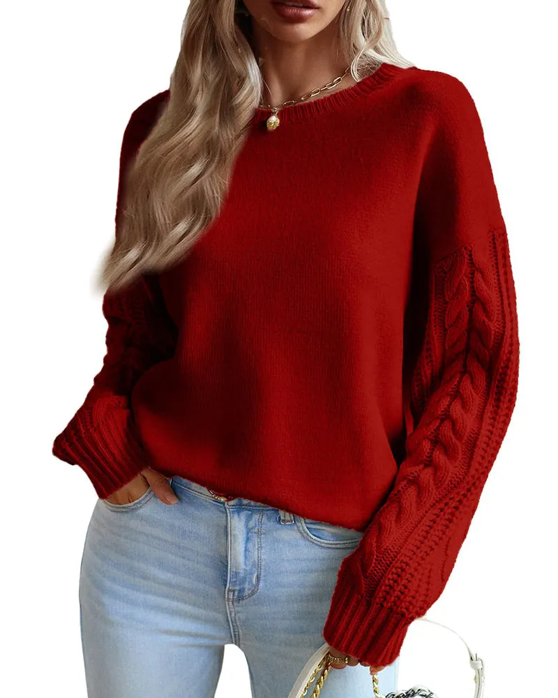 Zeagoo Womens 2023 Fall Sweaters Cute Cable Knit Crewneck Chunky Cozy Long Sleeve Warm Soft Pullover Sweater Tops