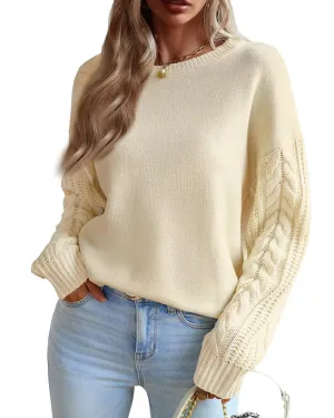 Zeagoo Womens 2023 Fall Sweaters Cute Cable Knit Crewneck Chunky Cozy Long Sleeve Warm Soft Pullover Sweater Tops