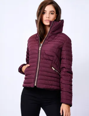 Zelda Funnel Neck Quilted Jacket in Burgundy - Tokyo Laundry