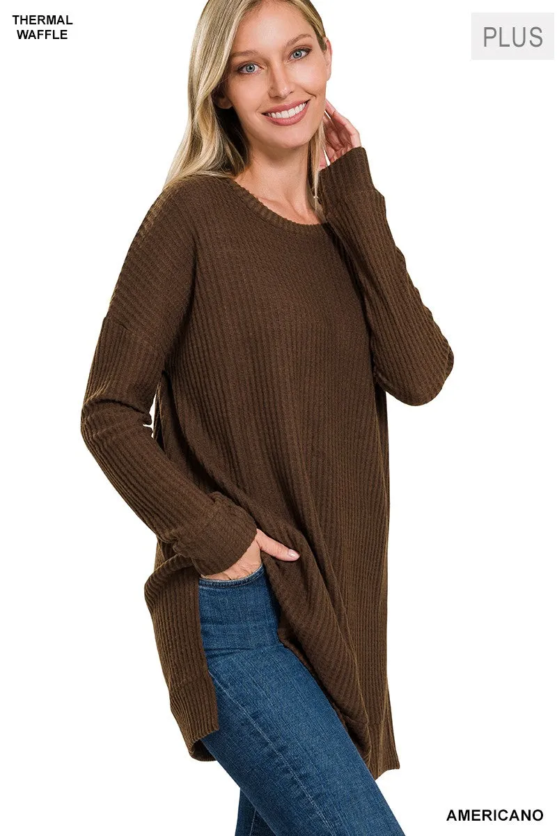 Zenana Brushed Thermal Waffle Round Neck Sweater